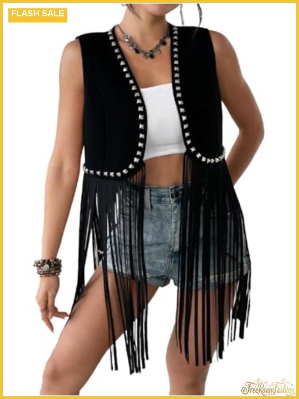 Women's Western Fringe Vest Sleeveless Open Front Faux Suede Tassel Cowgirl